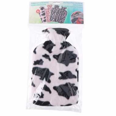 Warme kruik met fleece hoes koeienprint 2 liter
