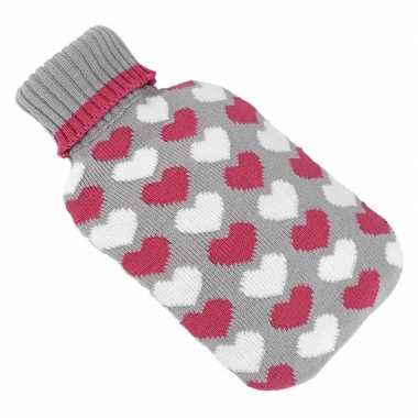 Warmwarme kruik met hartjes patroon grijs/rood/wit