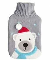 Warme kruik kerst ijsbeer grijs gebreide hoes 2 liter