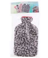 Warme kruik met fleece hoes luipaard print grijs 2 liter
