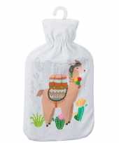 Warme kruik met lama alpaca print wit 2 liter