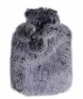 Warmwarme kruik met nep bont hoes graniet grijs 2 liter