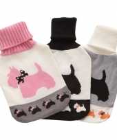 Warmwarme kruik met wit roze honden hoes 2 liter